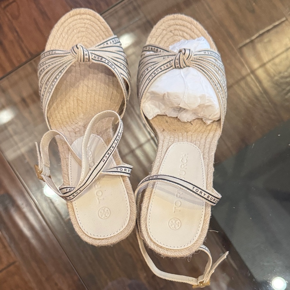 NEW Tory Burch Women's Ribbon Espadrille Wedge Sandals